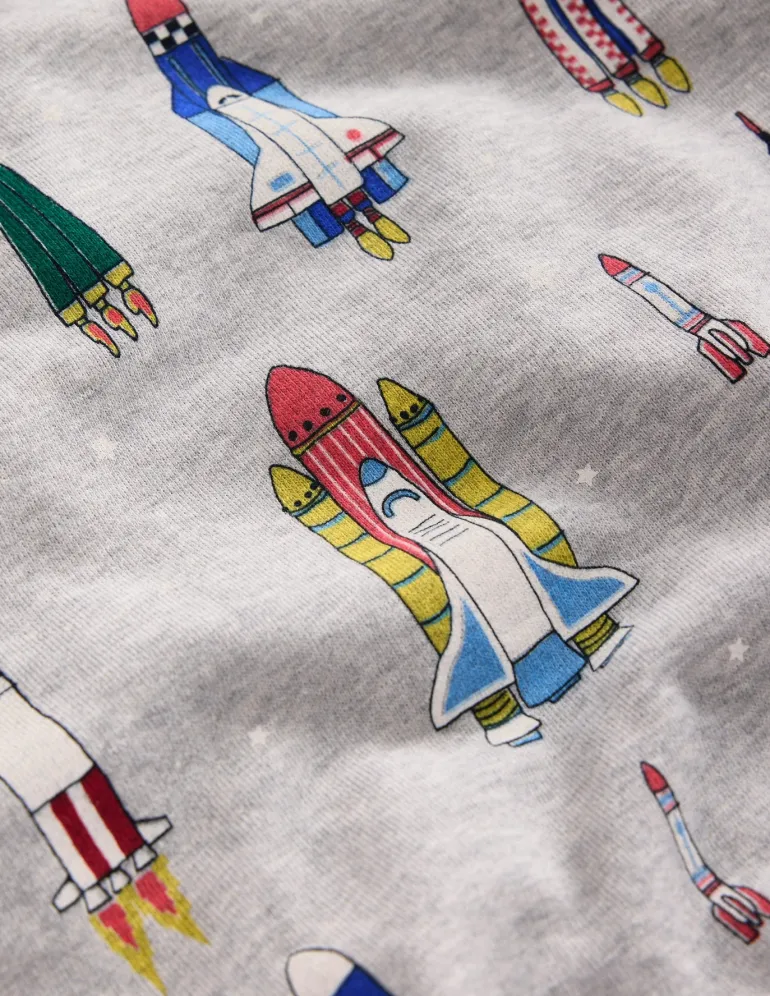 Printed Sweatshirt-Grey Marl Rockets-Boden Outlet