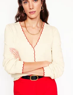 Pru Scallop Trim Cardigan-Warm Ivory-Boden Discount