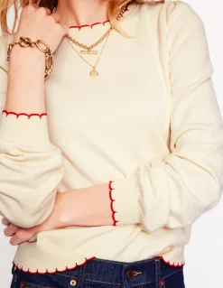 Pru Scallop Trim Sweater-Warm Ivory-Boden Shop