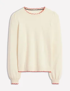Pru Scallop Trim Sweater-Warm Ivory-Boden Shop