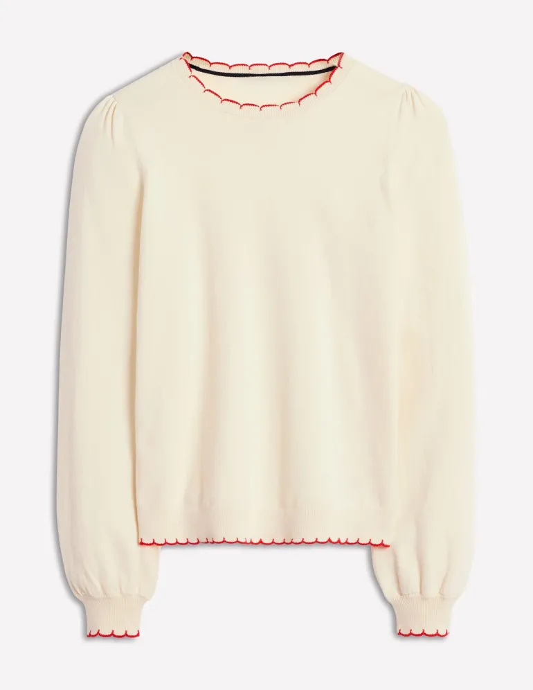 Pru Scallop Trim Sweater-Warm Ivory-Boden Shop