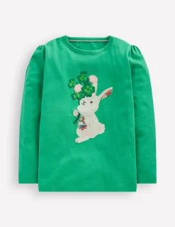Puff Sleeve Applique T-shirt-Aloe Green Bunny-Boden Shop