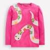 Puff Sleeve Applique T-shirt-Pink Lunar New Year Snake-Boden Cheap