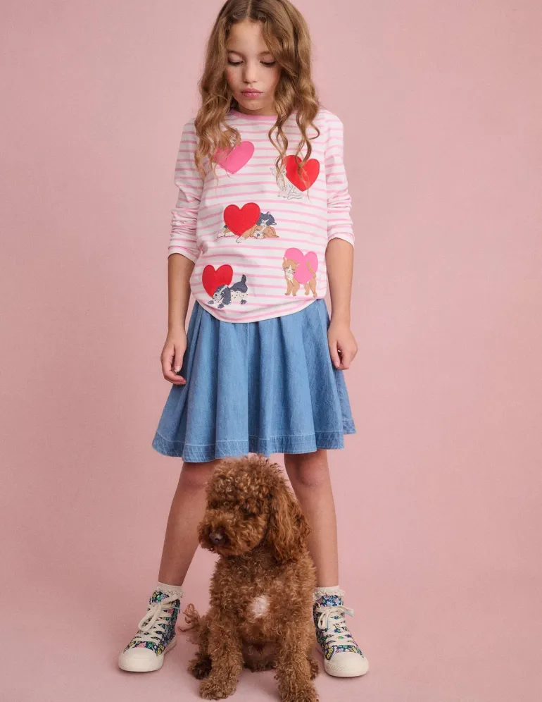 Puff Sleeve Applique T-shirt-Bubblegum Pink/ Ivory Pets-Boden Fashion
