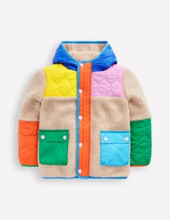 Quilted Borg Mix Jacket-Multi Colourblock-Boden Online