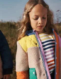 Quilted Borg Mix Jacket-Multi Colourblock-Boden Online