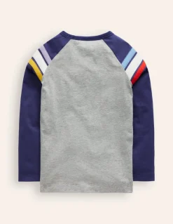 Raglan T-Shirt-Grey Marl/ Starboard Blue-Boden Outlet