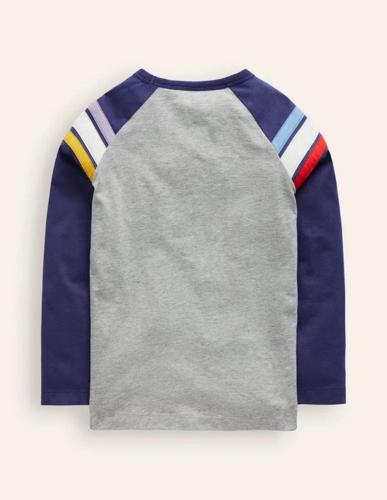 Raglan T-Shirt-Grey Marl/ Starboard Blue-Boden Outlet