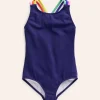 Rainbow Cross-Back Swimsuit-College Navy-Boden Cheap