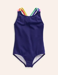 Rainbow Cross-Back Swimsuit-College Navy-Boden Cheap