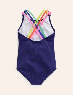 Rainbow Cross-Back Swimsuit-College Navy-Boden Cheap