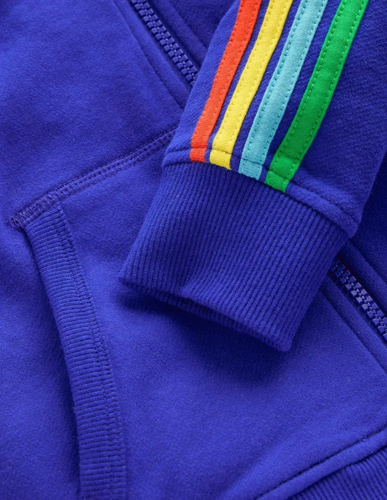 Rainbow Zip-Up Hoodie-Peacock Plume Blue-Boden Best