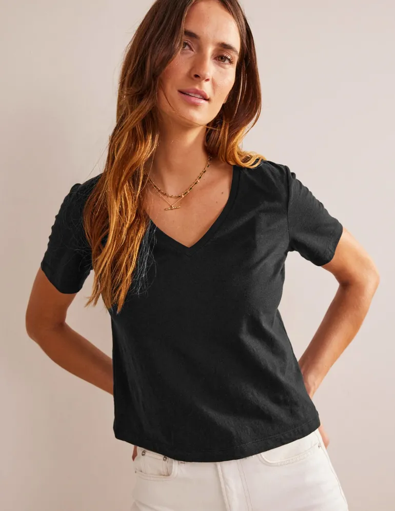 Regular V-Neck Slub T-shirt--Boden Discount