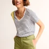 Regular V-Neck Slub T-shirt-Ivory, Navy-Boden Flash Sale