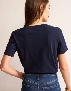 Regular V-Neck Slub T-shirt--Boden New