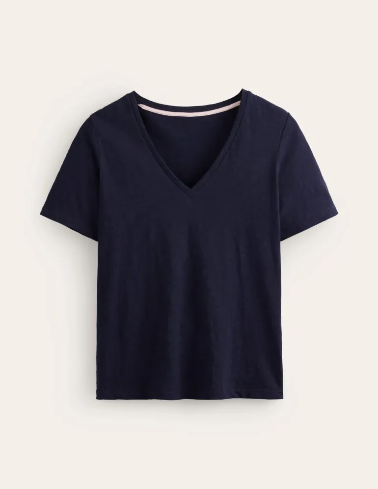 Regular V-Neck Slub T-shirt--Boden New