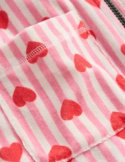 Romie Towelling Zip Throw-On-Bubblegum Pink Heart Stripe-Boden Store