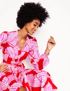 Ruby Collarless Shirt Dress-Rouge, Bow Scatter-Boden Outlet
