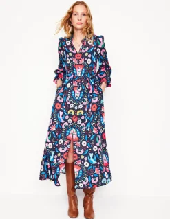 Ruby Collarless Shirt Dress-French Navy, Decorative Garden-Boden Clearance
