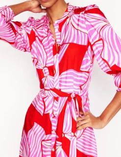 Ruby Collarless Shirt Dress-Rouge, Bow Scatter-Boden Outlet