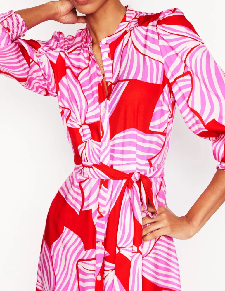Ruby Collarless Shirt Dress-Rouge, Bow Scatter-Boden Outlet