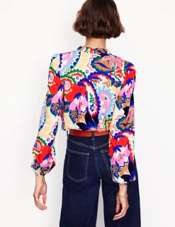Ruffle Collar Blouse-Ivory, Botanical Paisley-Boden Online