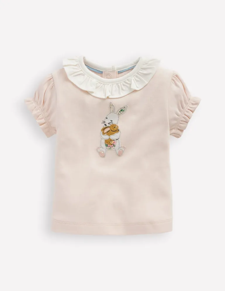 Ruffle Neck T-Shirt-Chalk Pink-Boden Online
