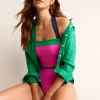 Santorini Halterneck Swimsuit-Super Pink Colourblock-Boden Clearance