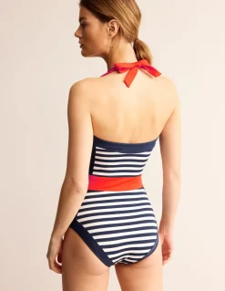 Santorini Halterneck Swimsuit-Red, Navy Stripe-Boden Best Sale