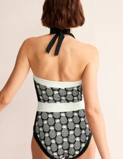 Santorini Halterneck Swimsuit-Black, Pineapple Geo-Boden Cheap