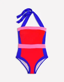 Santorini Halterneck Swimsuit-Fire Red Colourblock-Boden Best
