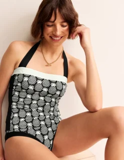 Santorini Tankini Top-Black, Pineapple Geo-Boden Clearance