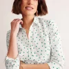 Saskia Stretch Cotton Shirt-Green Tambourine, Sparse Spot-Boden Flash Sale
