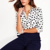 Saskia Stretch Cotton Shirt-Ivory and Navy, Abstract Dot-Boden Best