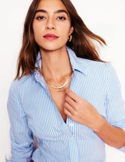 Saskia Stretch Cotton Shirt-Forget Me Not, Ivory Stripe-Boden Cheap