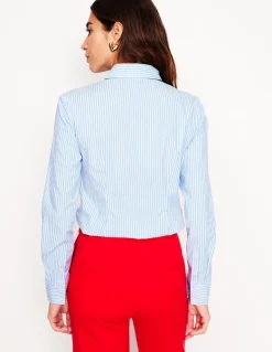 Saskia Stretch Cotton Shirt-Forget Me Not, Ivory Stripe-Boden Cheap