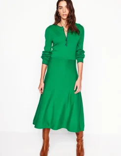 Scallop Henley Knitted Dress-Rich Emerald-Boden Cheap