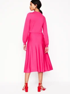 Scallop Henley Knitted Dress-Pink Peony-Boden Best