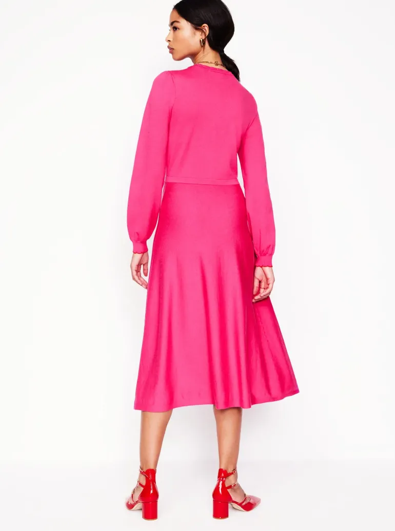 Scallop Henley Knitted Dress-Pink Peony-Boden Best