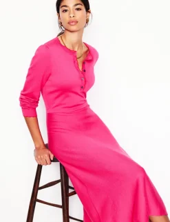 Scallop Henley Knitted Dress-Pink Peony-Boden Best