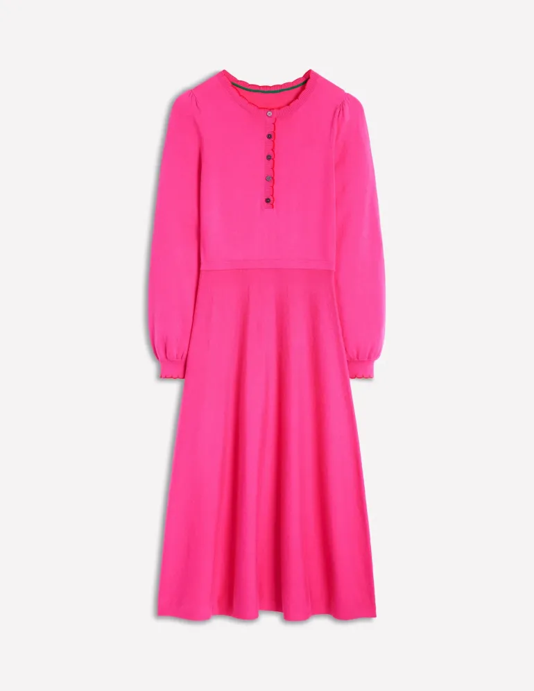Scallop Henley Knitted Dress-Pink Peony-Boden Best