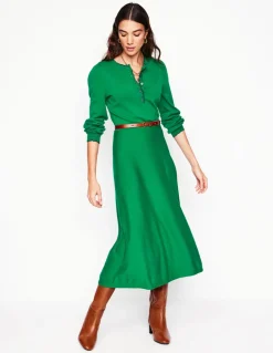 Scallop Henley Knitted Dress-Rich Emerald-Boden Cheap