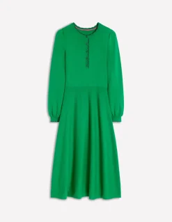 Scallop Henley Knitted Dress-Rich Emerald-Boden Cheap