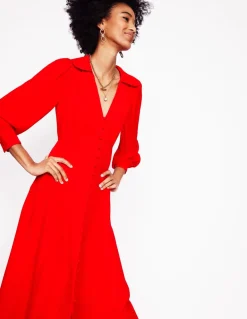 Scalloped Collar Tea Dress-Poppy Red-Boden Fashion