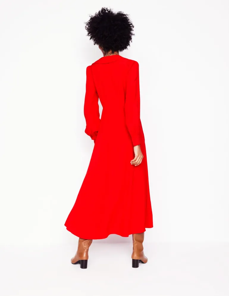 Scalloped Collar Tea Dress-Poppy Red-Boden Fashion