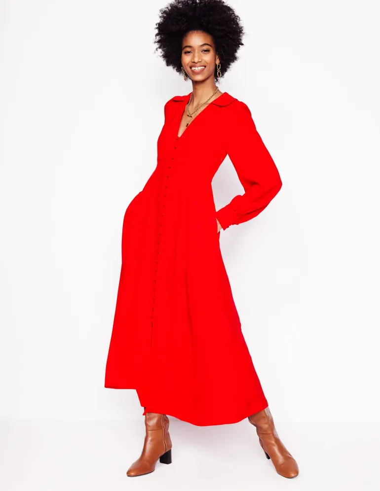 Scalloped Collar Tea Dress-Poppy Red-Boden Fashion