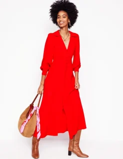 Scalloped Collar Tea Dress-Poppy Red-Boden Fashion