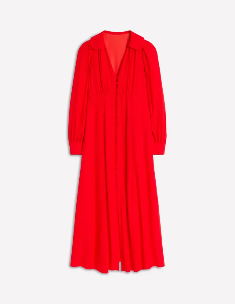 Scalloped Collar Tea Dress-Poppy Red-Boden Fashion