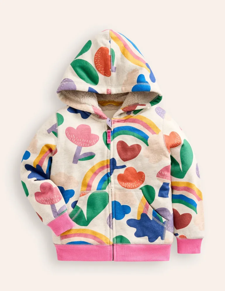 Shaggy-lined Hoodie-Oatmeal Marl Rainbow Collage-Boden Sale