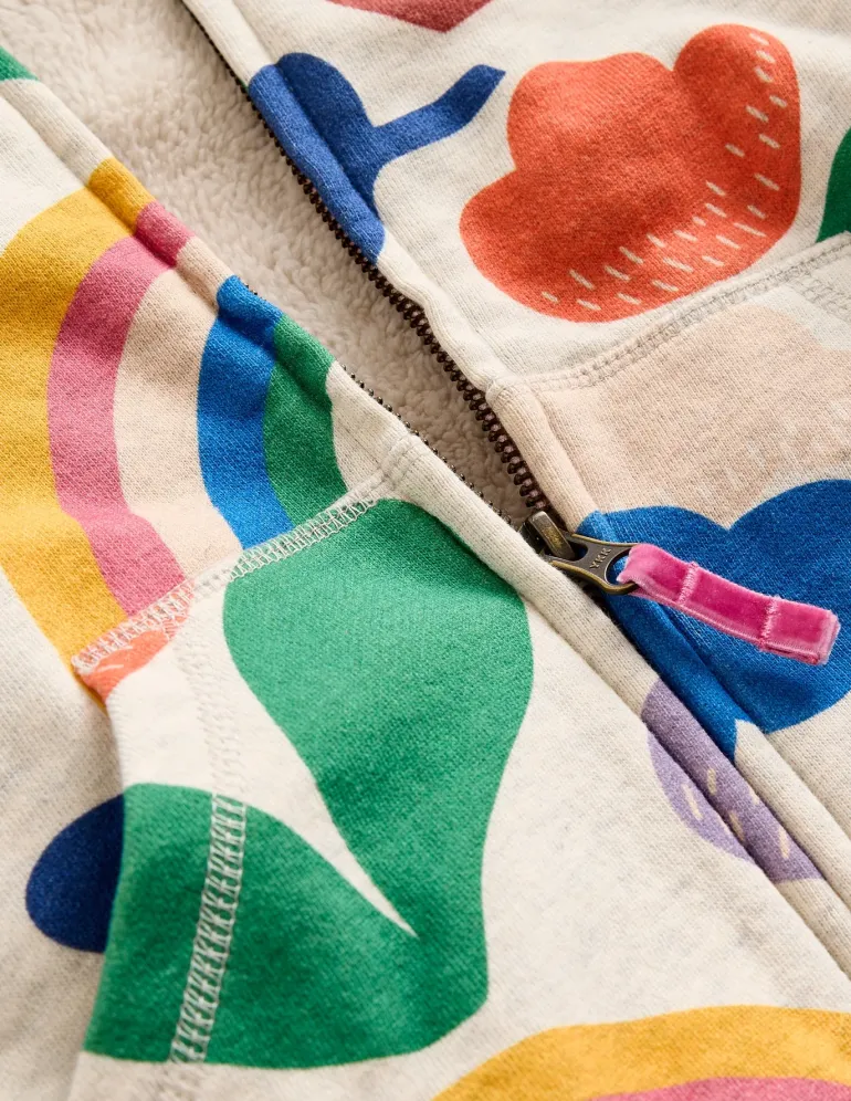 Shaggy-lined Hoodie-Oatmeal Marl Rainbow Collage-Boden Sale
